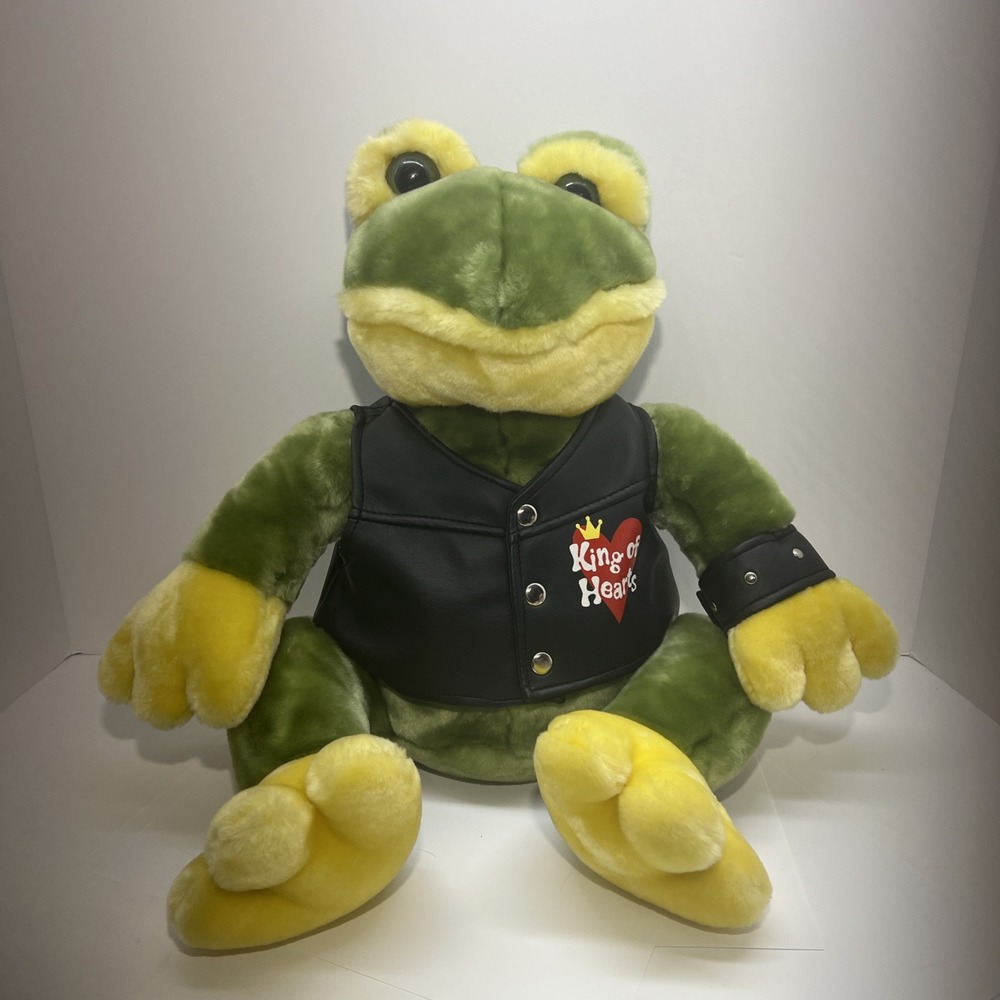 DanDee Collector's Choice 19" Plush King of Hearts Frog w/‎ Biker Vest Stuffed